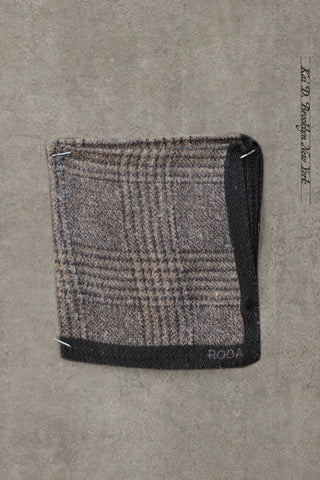 Light Silk Wool Pocket Square - Brown Melange Plaid