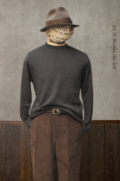 Fine Gauge Merino Crew Neck Sweater - Charcoal - 3, 4, 5, 6