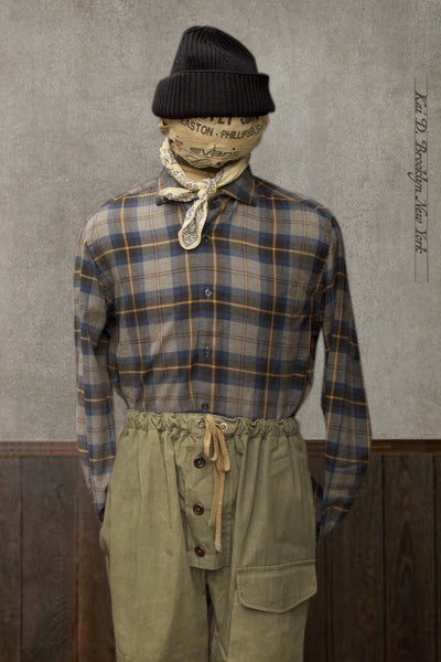 Cotton Merino Plaid Shirt - Blue Grey Plaid -43 (XL)