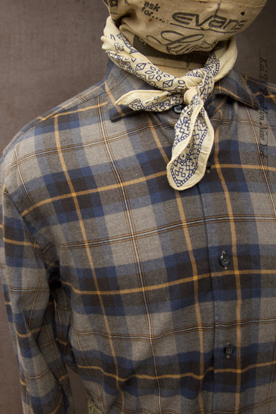 Cotton Merino Plaid Shirt - Blue Grey Plaid -43 (XL)