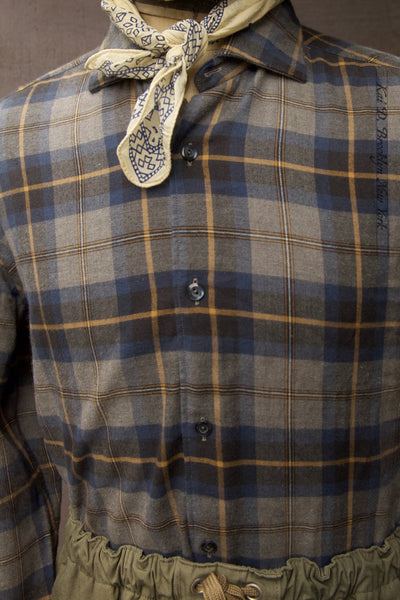 Cotton Merino Plaid Shirt - Blue Grey Plaid -43 (XL)