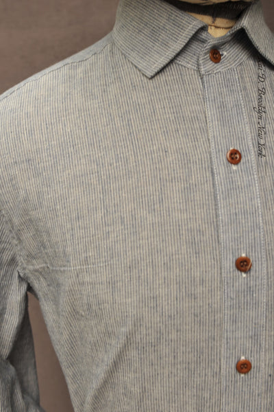 Cassady Shirt - Mini Fine Stripe - Dusty Chambray Blue  - S, M, L, XL, XXL