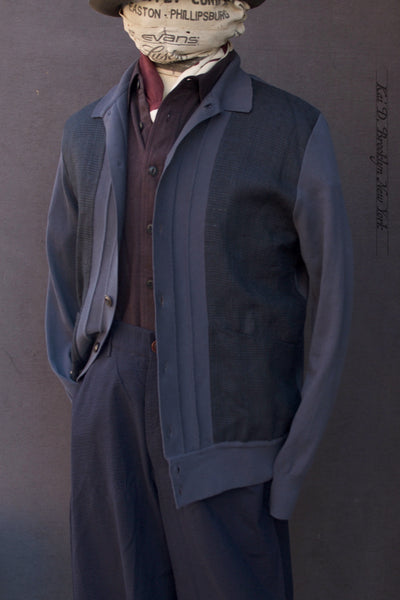 Retro Mixed Media Shirt Jacket - Retro Blue - M, L