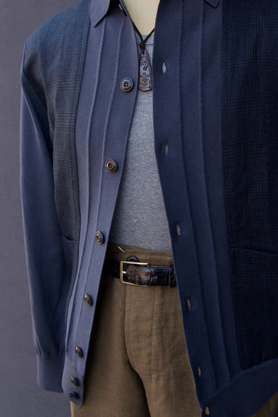 Retro Mixed Media Shirt Jacket - Retro Blue - M, L, XL