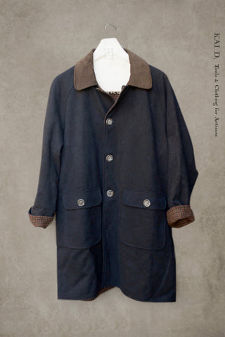 Kingsley Reversible Coat - Moleskin / Houndstooth Tweed - S