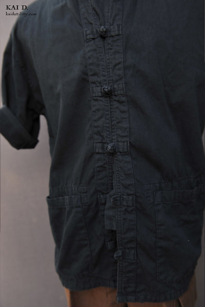 Garment Dyed Soft Cotton Monk Shirt - Black - S, M, L, XL