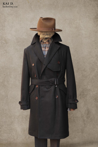 Motorcycle Trench- Dense Wool Twill - M, L, XL