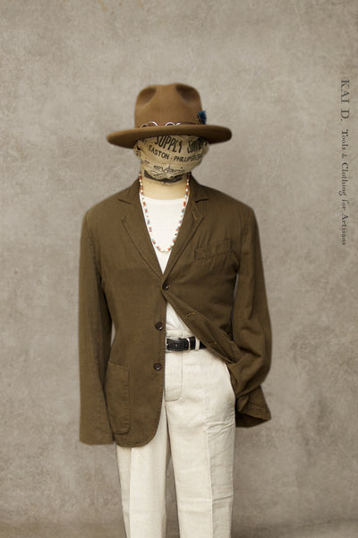 Over dyed Cotton Linen Shoemaker's Jacket - Mud - M