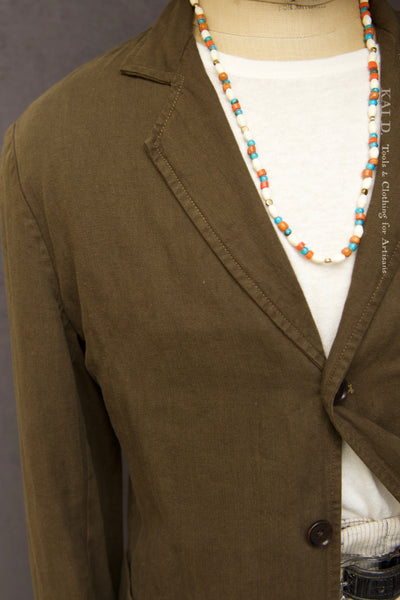 Over dyed Cotton Linen Shoemaker's Jacket - Mud - M