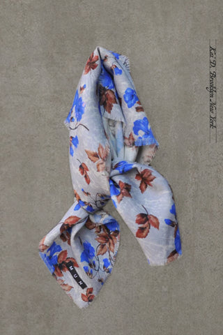 Printed Wool Square Scarf - Blue Floral