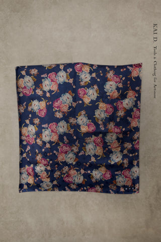 Silk Bandana - Blue Ground Floral (Smaller Size)