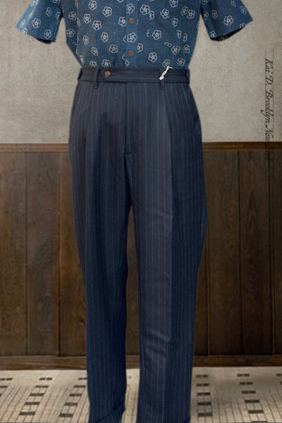 Journeyman Trousers - Navy Chalk Stripe Wool - 30, 32, 34, 36