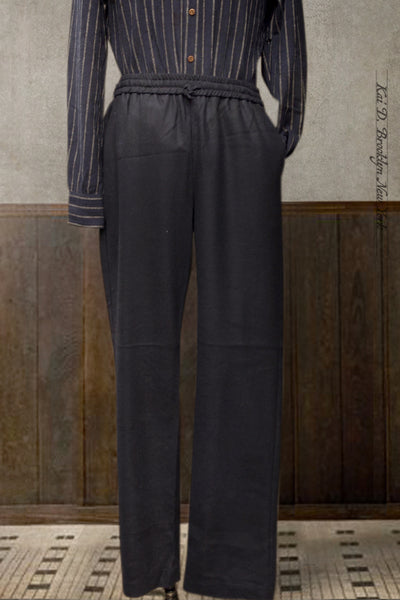 Drawstring Trousers - Navy Wool Flannel - 46, 48