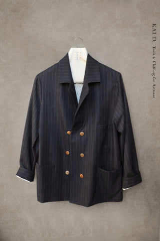 Hutton Jacket - British Chalk Stripe Wool - Navy - S, M, L