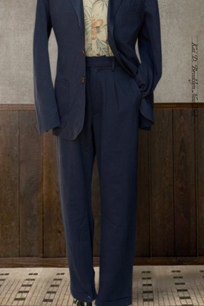 Novelist Trousers - Navy Cotton Linen Twill - 30, 32, 34
