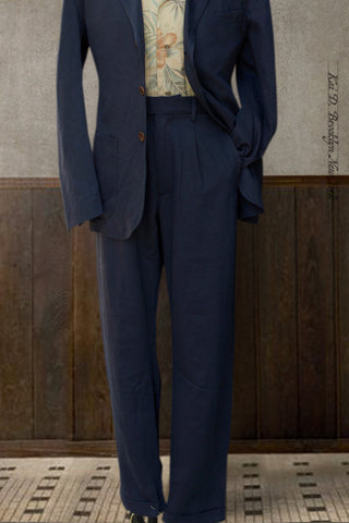 Novelist Trousers - Navy Cotton Linen Twill - 30, 32, 34