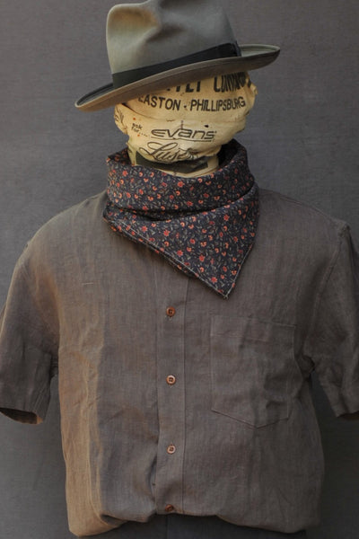 Neckerchief / Head Scarf - Blue/Red Floral