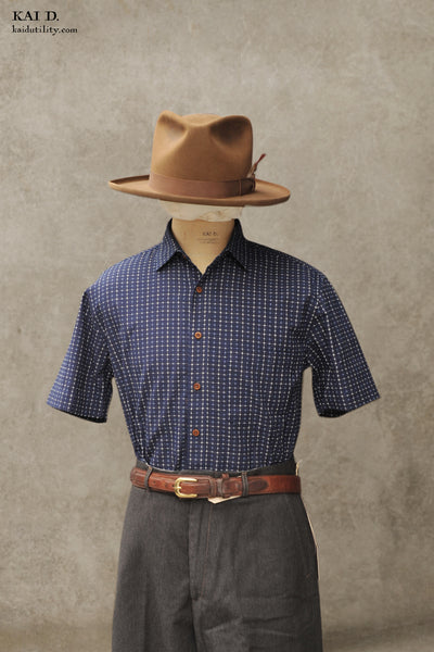 Short Sleeve Cassady Shirt - Navy Sashiko Cotton - S, M, L, XL
