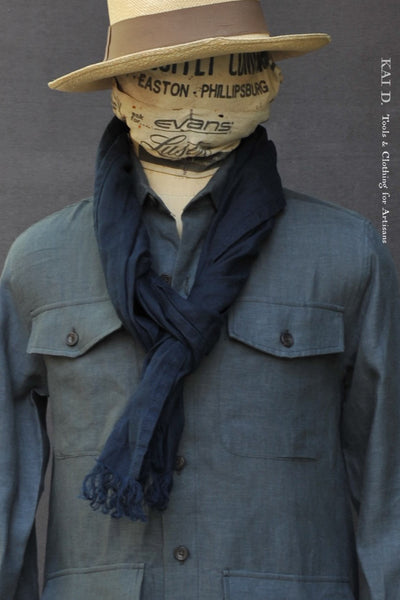 Organic Linen Scarf - Night Blue