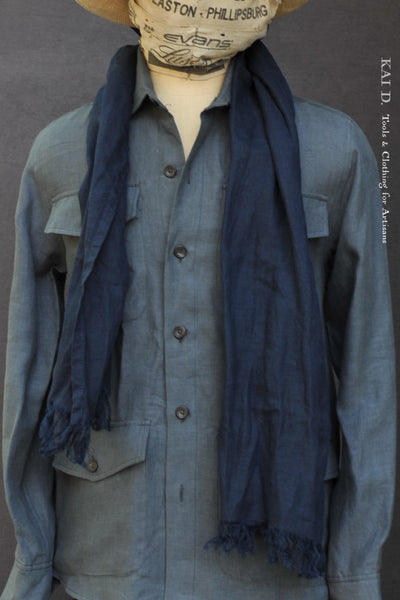 Organic Linen Scarf - Night Blue