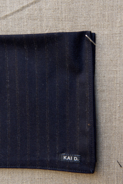 English Wool Stripe Pocket Square - Navy