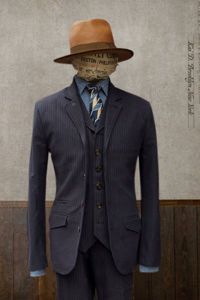 Anker Four Button Blazer - Blue Pin - M, L, XL