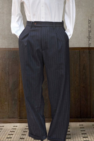 Journeyman Trousers - Navy Chalk Stripe Wool - 30, 32, 34, 36