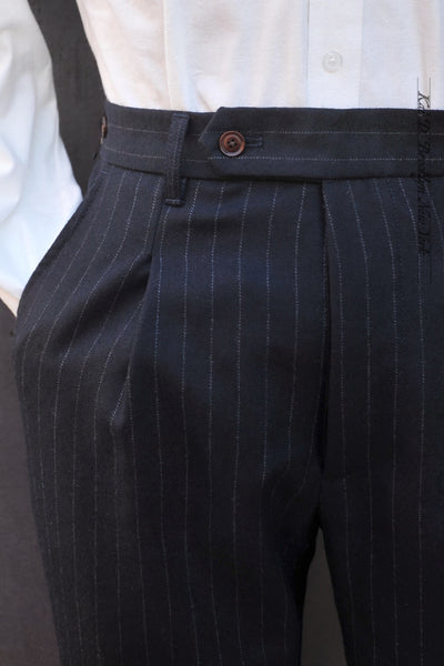 Journeyman Trousers - Navy Chalk Stripe Wool - 30, 32, 34, 36