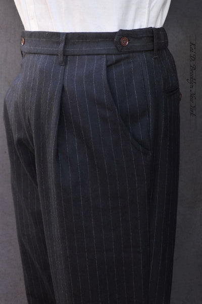 Journeyman Trousers - Navy Chalk Stripe Wool - 30, 32, 34, 36