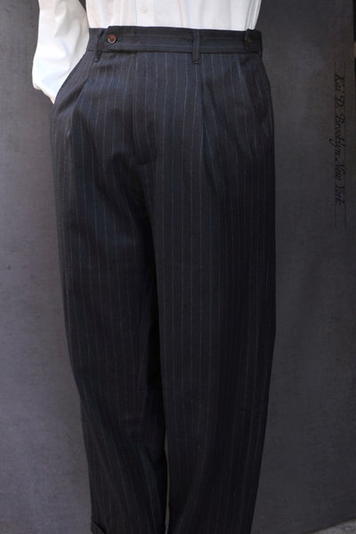 Journeyman Trousers - Navy Chalk Stripe Wool - 30, 32, 34, 36