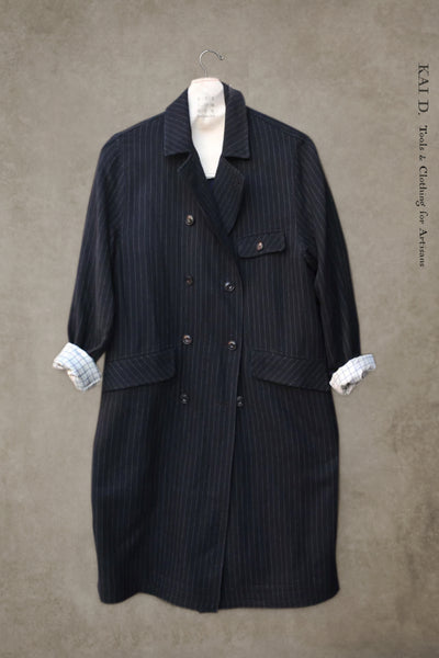 Keaton Trench Coat - Japanese Wool - Navy Pinstripe - XS