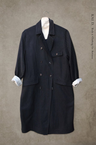 Keaton Trench Coat - Japanese Wool - Navy Pinstripe - XS