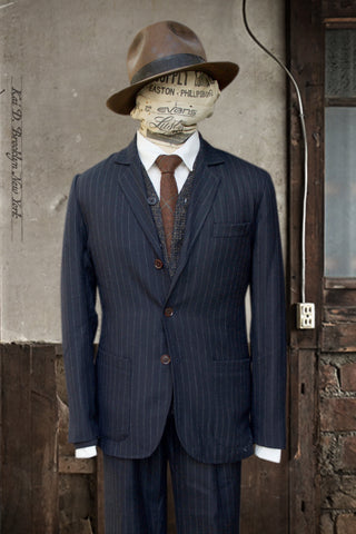 Shoemaker Jacket - British Chalk Stripe Wool - Navy - S, M, L, XL