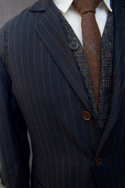 Shoemaker Jacket - British Chalk Stripe Wool - Navy - S, M, L, XL