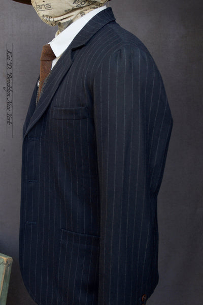 Shoemaker Jacket - British Chalk Stripe Wool - Navy - S, M, L, XL