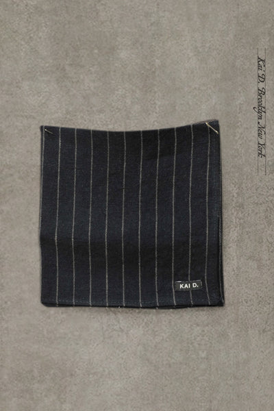Italian Linen Pocket Square - Navy Pin Stripe