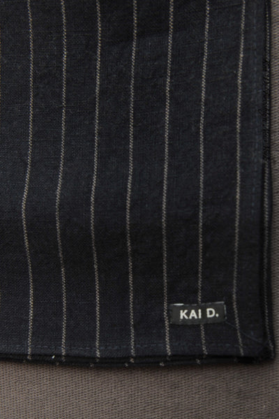 Italian Linen Pocket Square - Navy Pin Stripe
