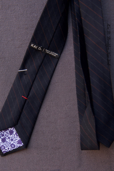 Super 120s Wool Tie  - Navy Stripe