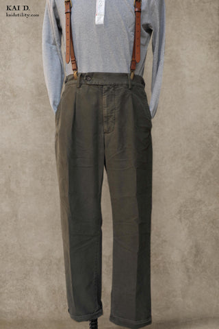 Novelist Trousers - Garment Dyed Olive Moleskin - 34