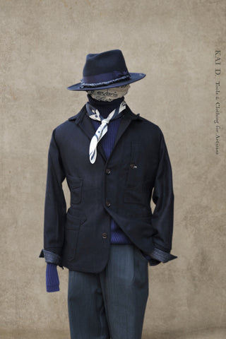 Degas Work Jacket - Herringbone Wool - Deep Navy - S, M, XL (NO RETURN)