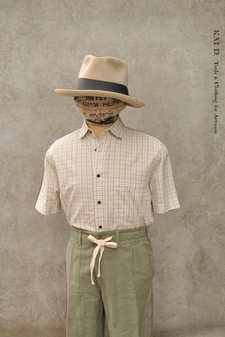 Short Sleeve Cassady Shirt - Cream Sashiko Cotton - S, L, XL