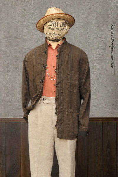 O'Hara Shirt - Over Dyed Heavy Linen - Olive Brown - L/XL (NO RETURN)