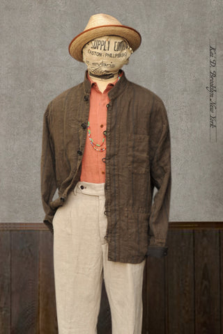O'Hara Shirt - Over Dyed Heavy Linen - Olive Brown - L/XL (NO RETURN)