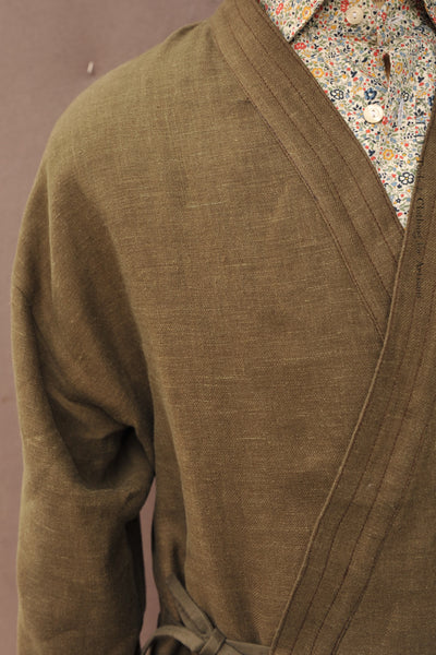 Kyoto Japanese Farmer Coat - Green Japanese Linen Twill - S, M (NO RETURN)