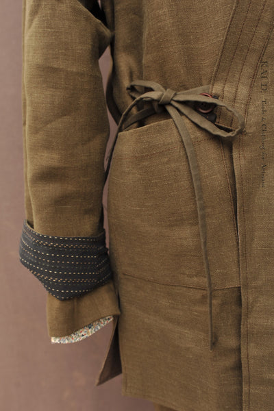 Kyoto Japanese Farmer Coat - Green Japanese Linen Twill - S, M (NO RETURN)