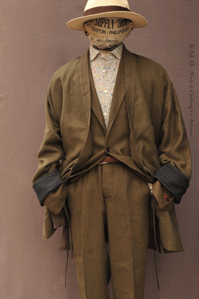 Kyoto Japanese Farmer Coat - Green Japanese Linen Twill - S, M (NO RETURN)