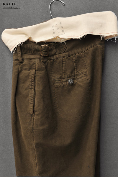 Isa Belted Pants - Olive Cotton Moleskin - S, M, L