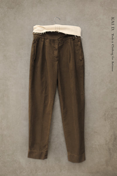 Isa Belted Pants - Olive Cotton Moleskin - M