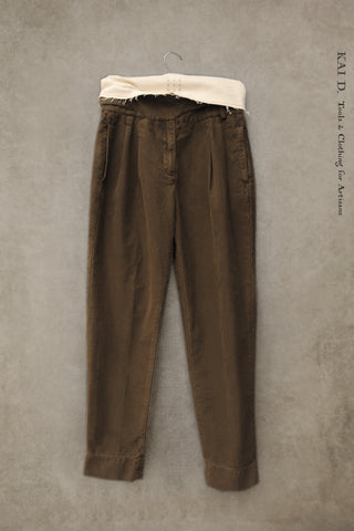 Isa Belted Pants - Olive Cotton Moleskin - M
