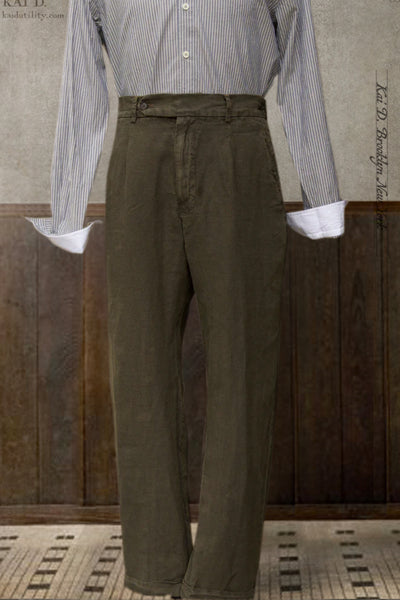 Novelist Trousers - Washed Linen Olive - 28/29, 32/33